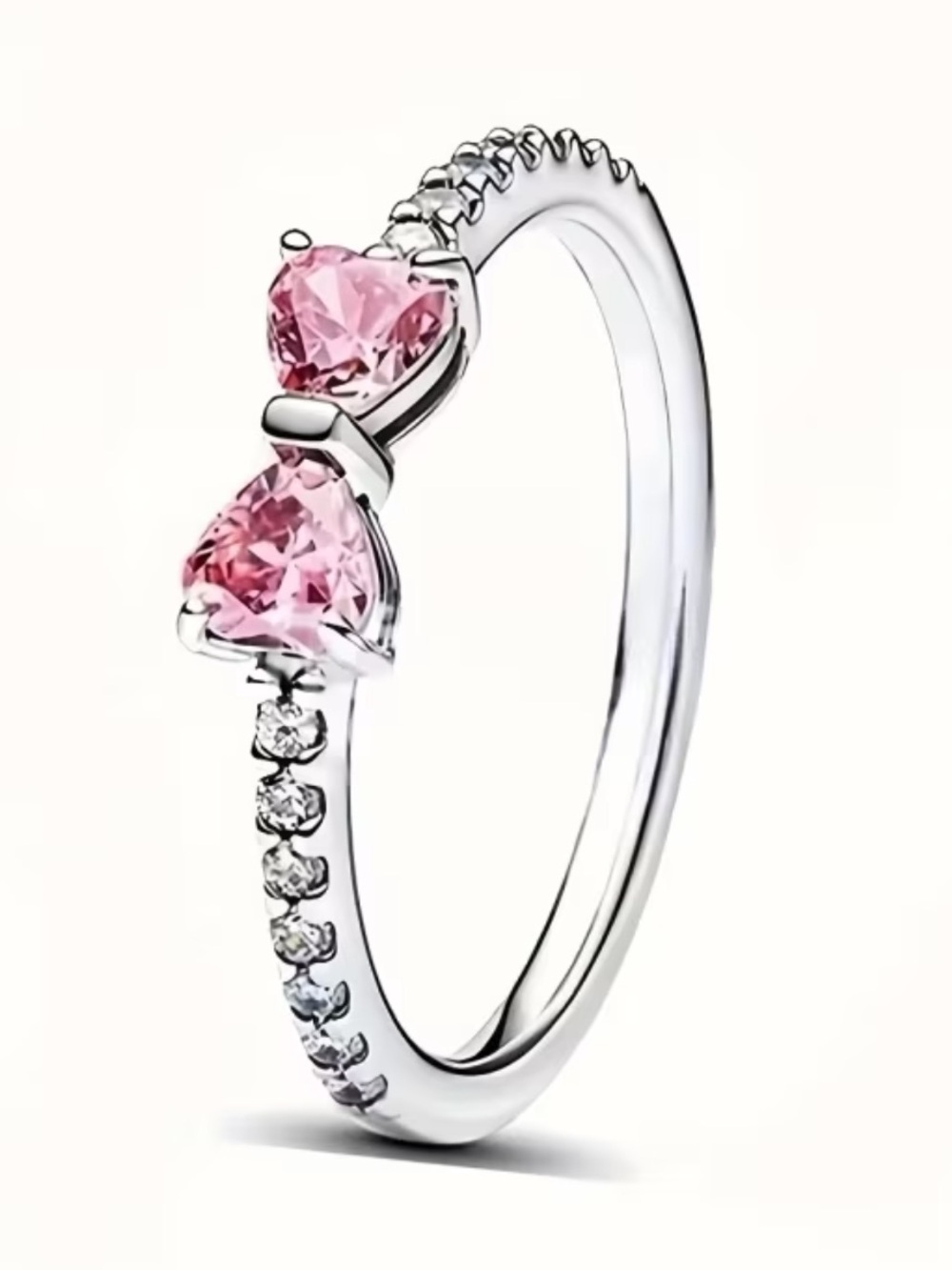 Silver and Pink Bow Ring, Sparkling Pink Bow Ring